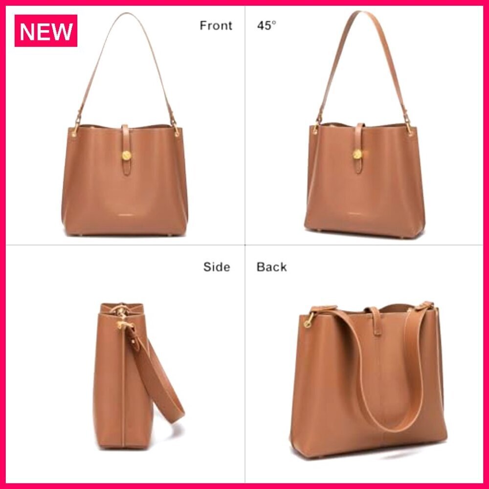 Genuine Leather Tote Bag Large Capacity Adjustable Shoulder Strap - Picture 5 of 8